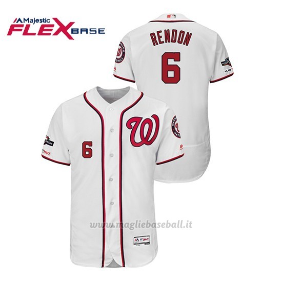 Maglia Baseball Uomo Washington Nationals 6 Anthony Rendon 2019 Postseason Flex Base Bianco